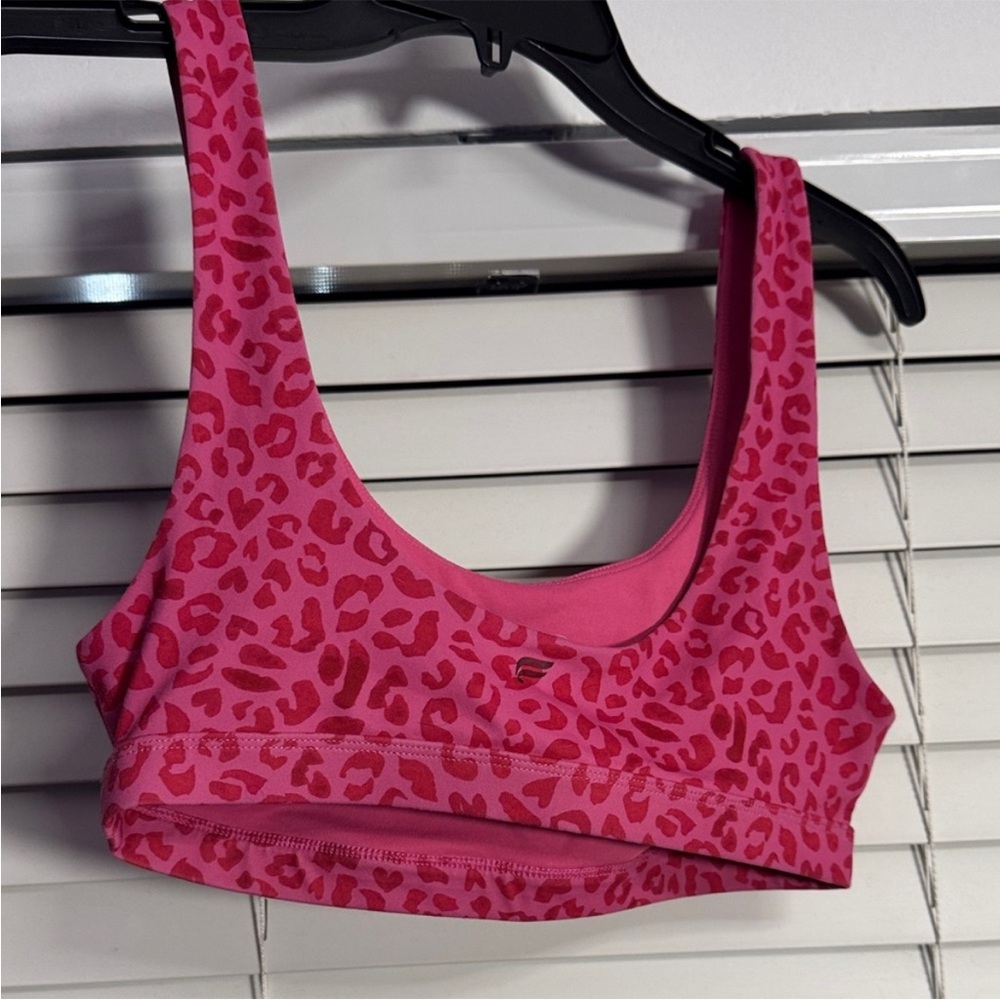 Fabletics Pink Leopard Print Crop Sports Bra